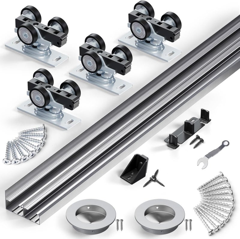 SMARTSTANDARD 72"/6FT Bypass Sliding Door Hardware Kit for Cabinet Closet, Aluminum Alloy Door Hardware with Finger Pull, for 2 Door System, Smoothly and Quietly, Fit 36.5" Wide Door Panel, No Door - Image 1